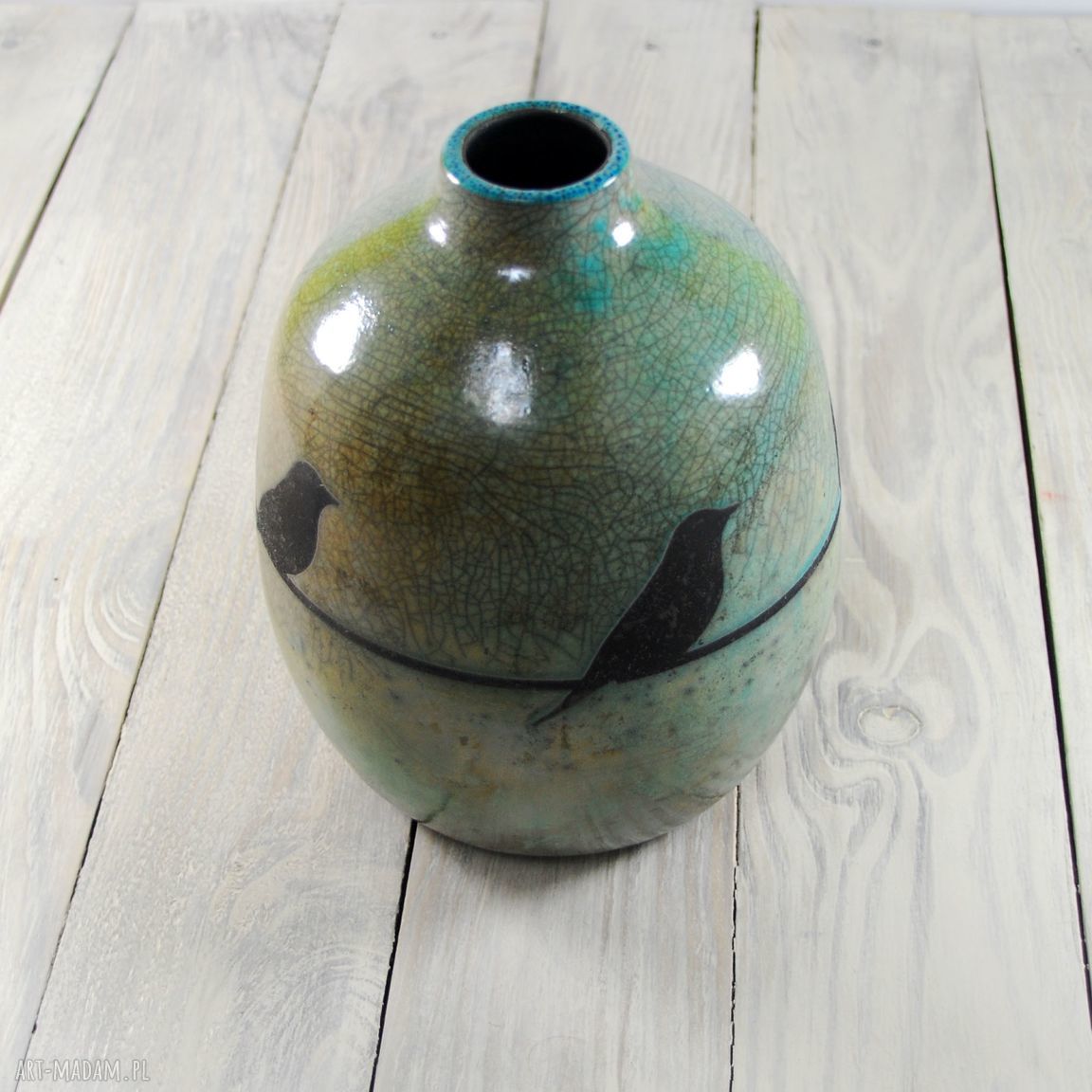 Wazon raku z jaskółkami - ceramika handmade