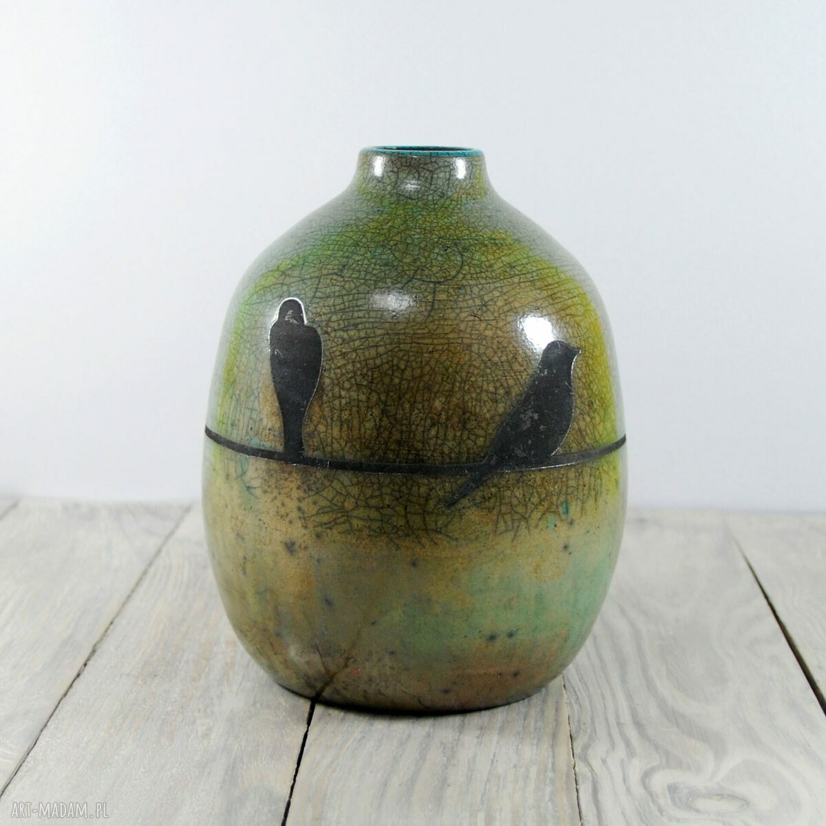 Wazon raku z jaskółkami - ceramika handmade