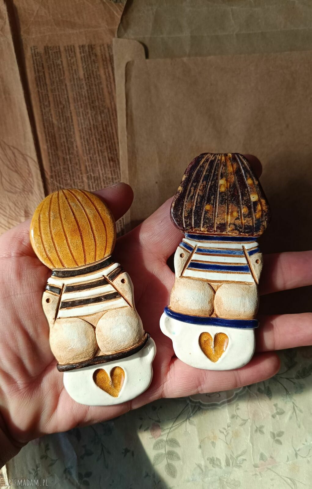 WC zawieszki w paski do łazienki - zestaw 2 z ceramiki handmade