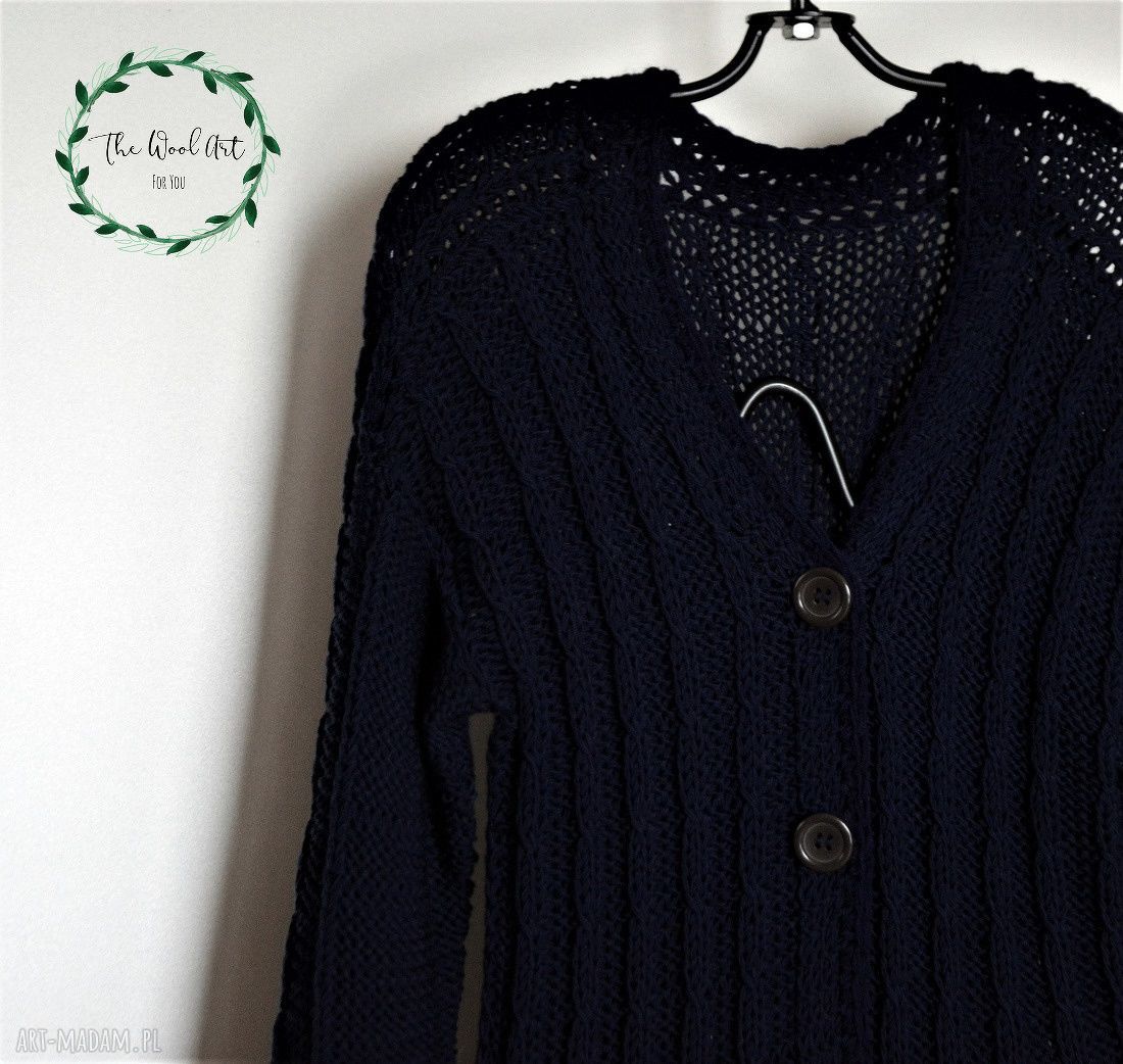Granatowy kardigan zamówienie sweter wełna ubrania długi wykonany
