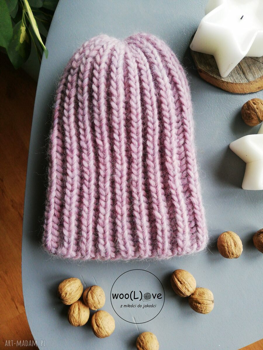 czapki: wełniana czapusia ANGIELKA (PIWONIA) Ręcznie zrobione