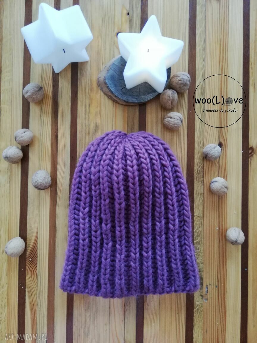 czapki: wełniana czapusia ANGIELKA (WINOGRONO) Ręcznie wykonane