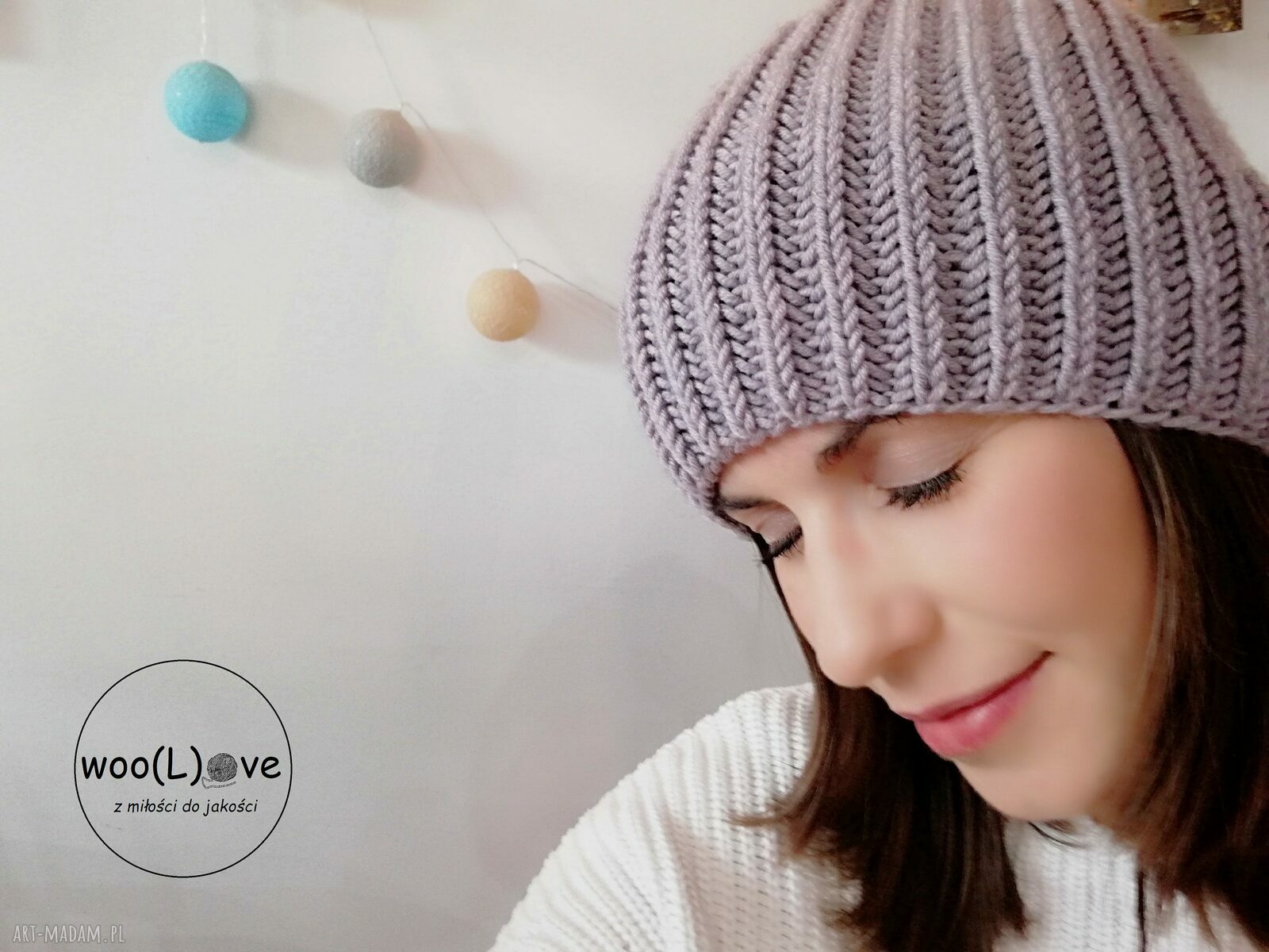 Wełniana czapusia merynosa angielka marmur czapka merynos wełna