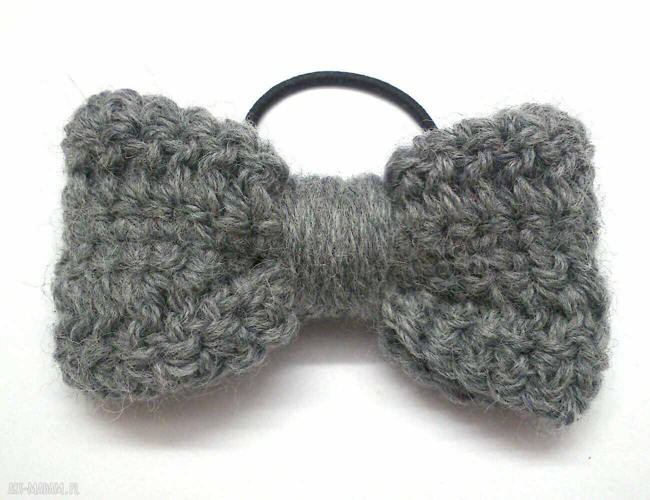 Wełniana kokarda do włosów - handmade na czarnej gumce