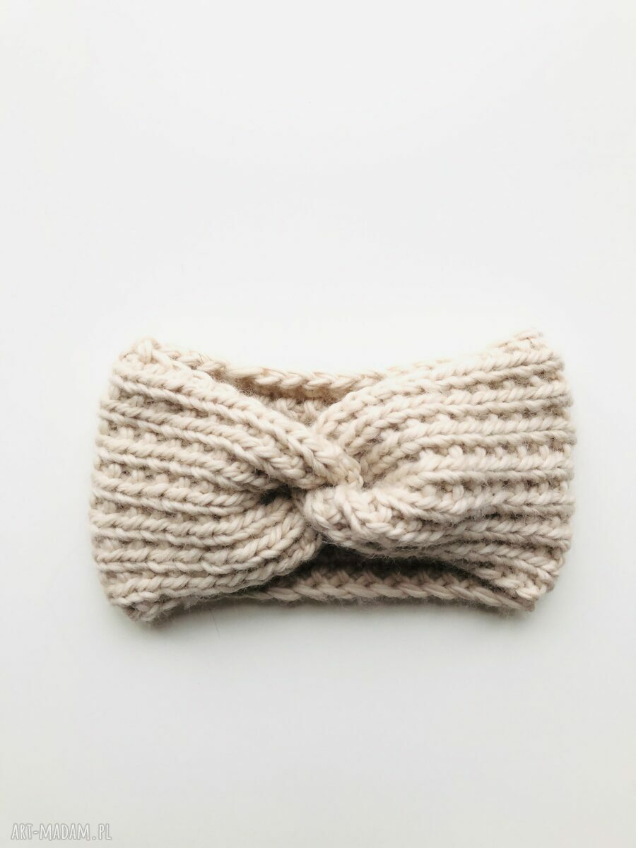 Opaska wełniana handmade beżowa - 100% wełna