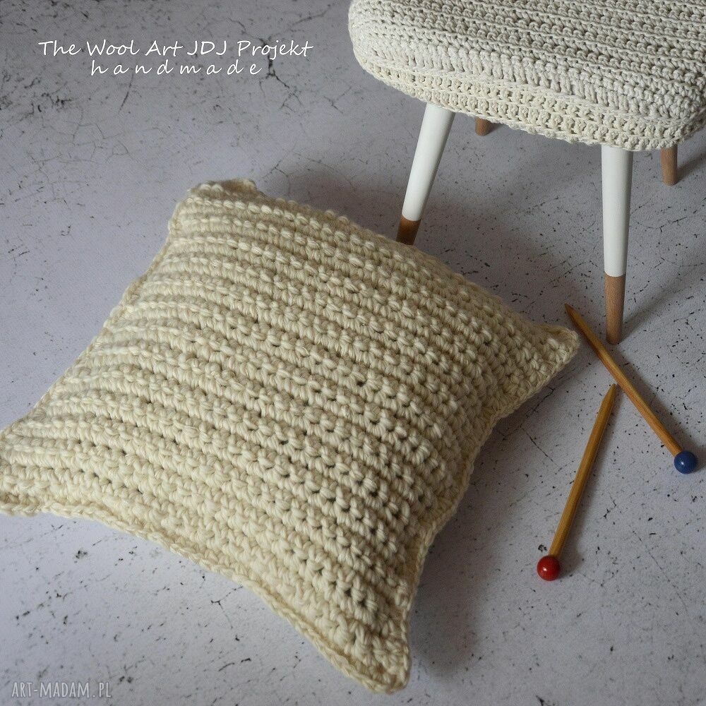 poduszki: duża dziergana poszewka Ręcznie wykonane