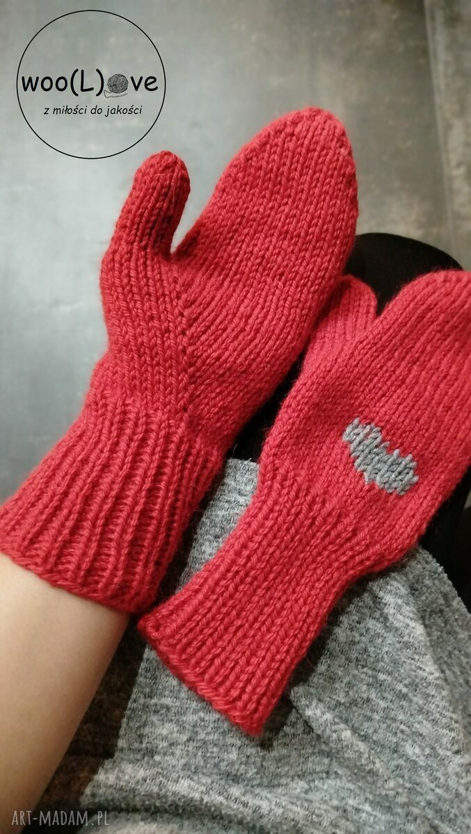 rękawiczki: wełniane rękawiczki ALPAKI (czerwone) hand made