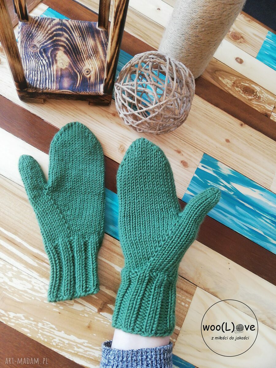 rękawiczki: wełniane rękawiczki MERYNOSKI zielony leśny handmade