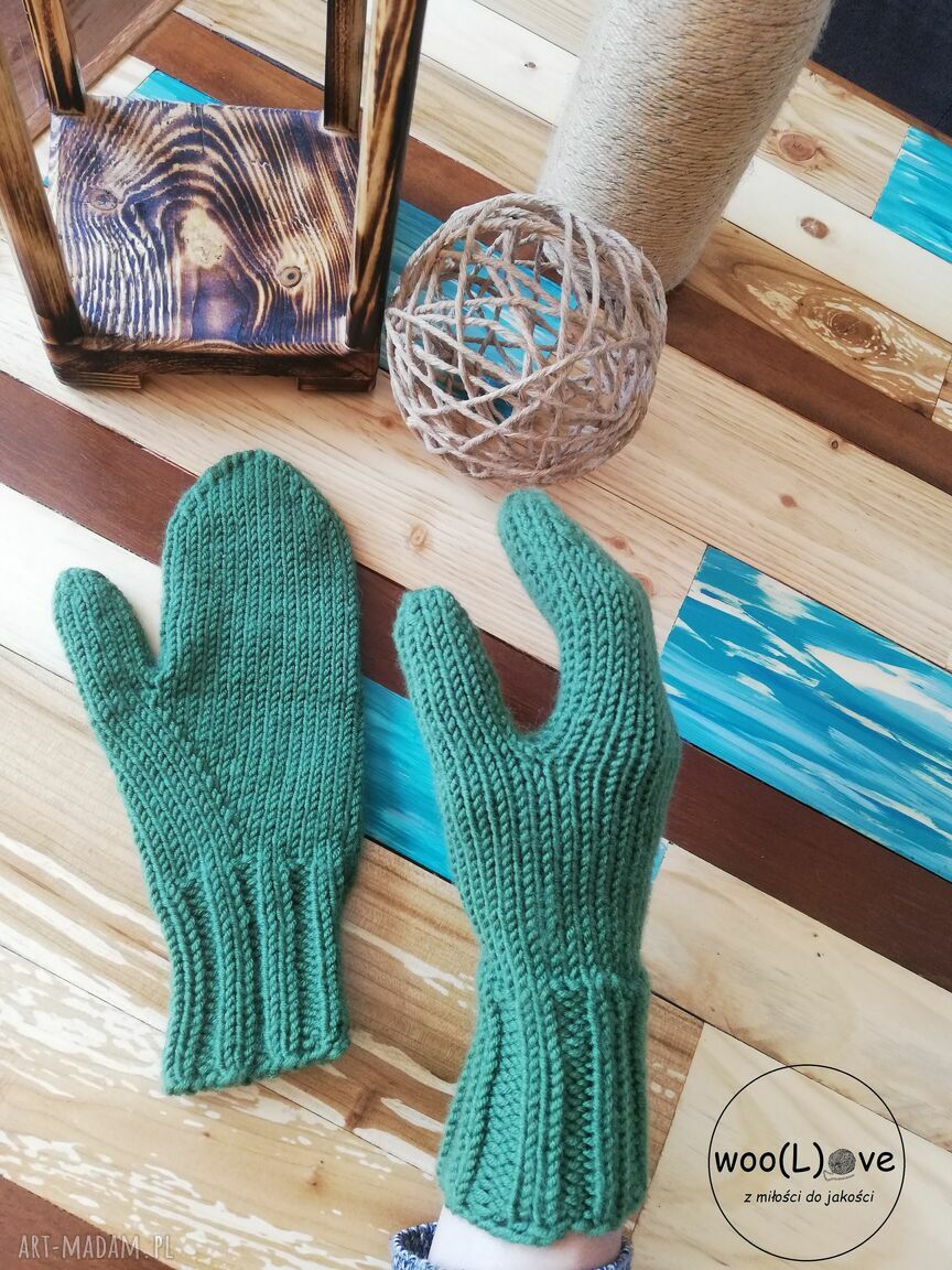 rękawiczki: wełniane rękawiczki MERYNOSKI zielony leśny handmade