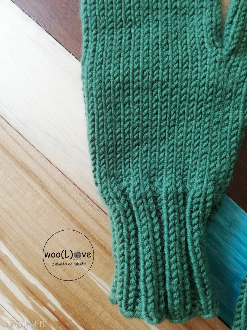rękawiczki: wełniane rękawiczki MERYNOSKI zielony leśny handmade