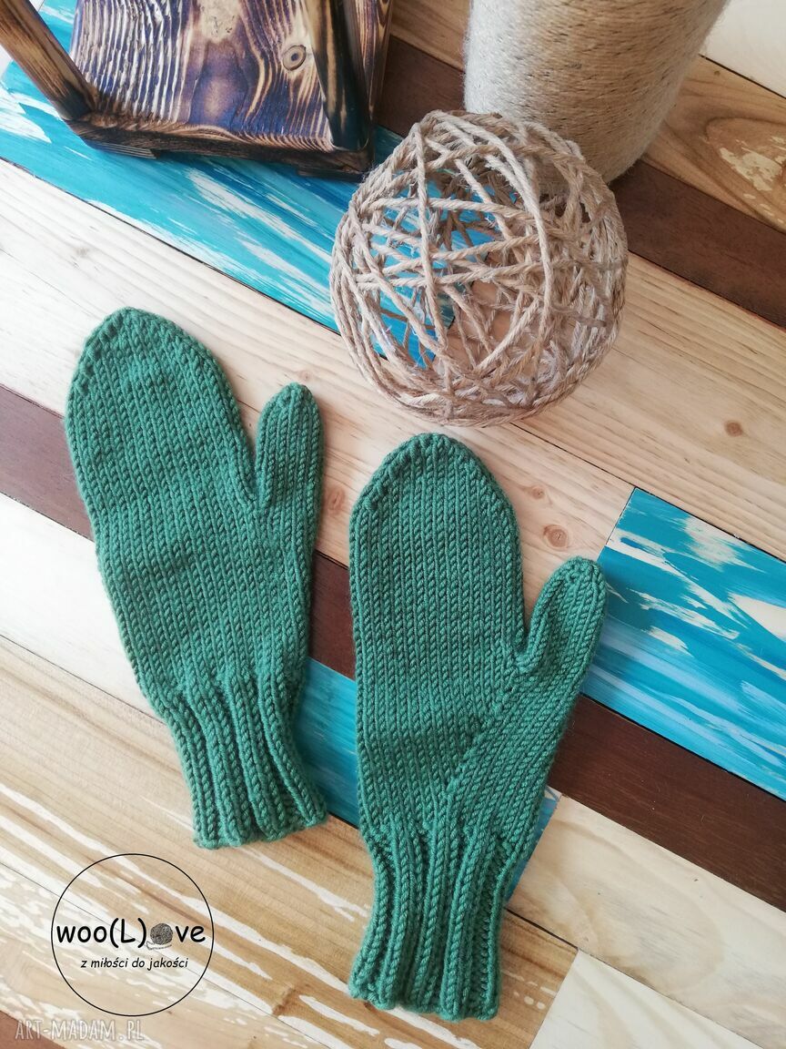 rękawiczki: wełniane rękawiczki MERYNOSKI zielony leśny handmade