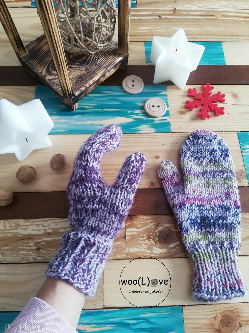 rękawiczki: wełniane rękawiczki OWIECZKI FIOLETOWY MIX Handmade