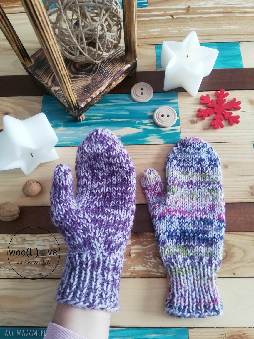 rękawiczki: wełniane rękawiczki OWIECZKI FIOLETOWY MIX Handmade