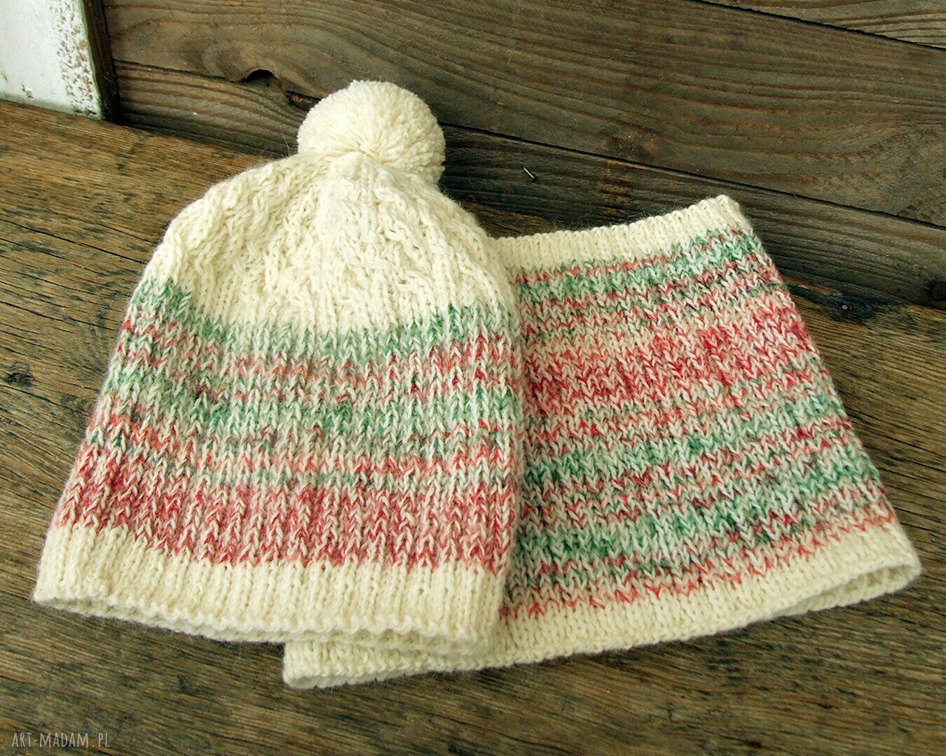 Ciepły zestaw Candy - czapka beanie i komin z alpaki i wełny
