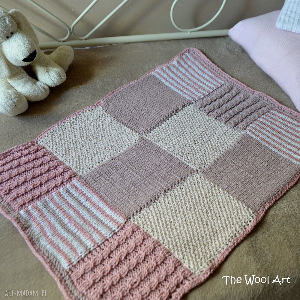 Dziecięcy kocyk dla dziecka wełniany kwadraty pled pokoiku ciepły