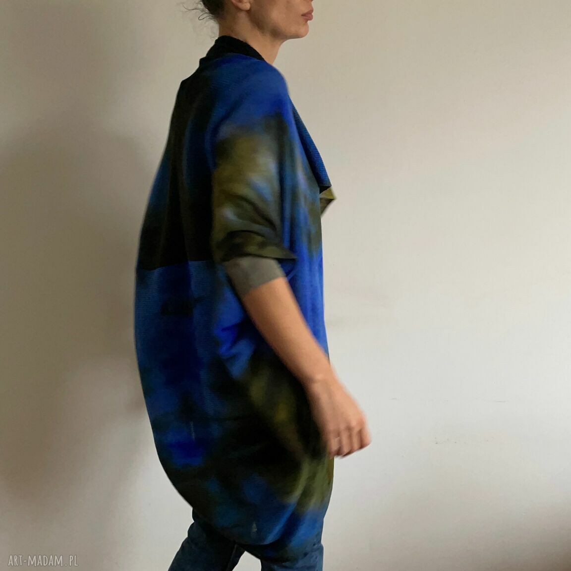 Wełniany kardigan blue&green 'Kokon' z wełny merino - ręcznie barwiony