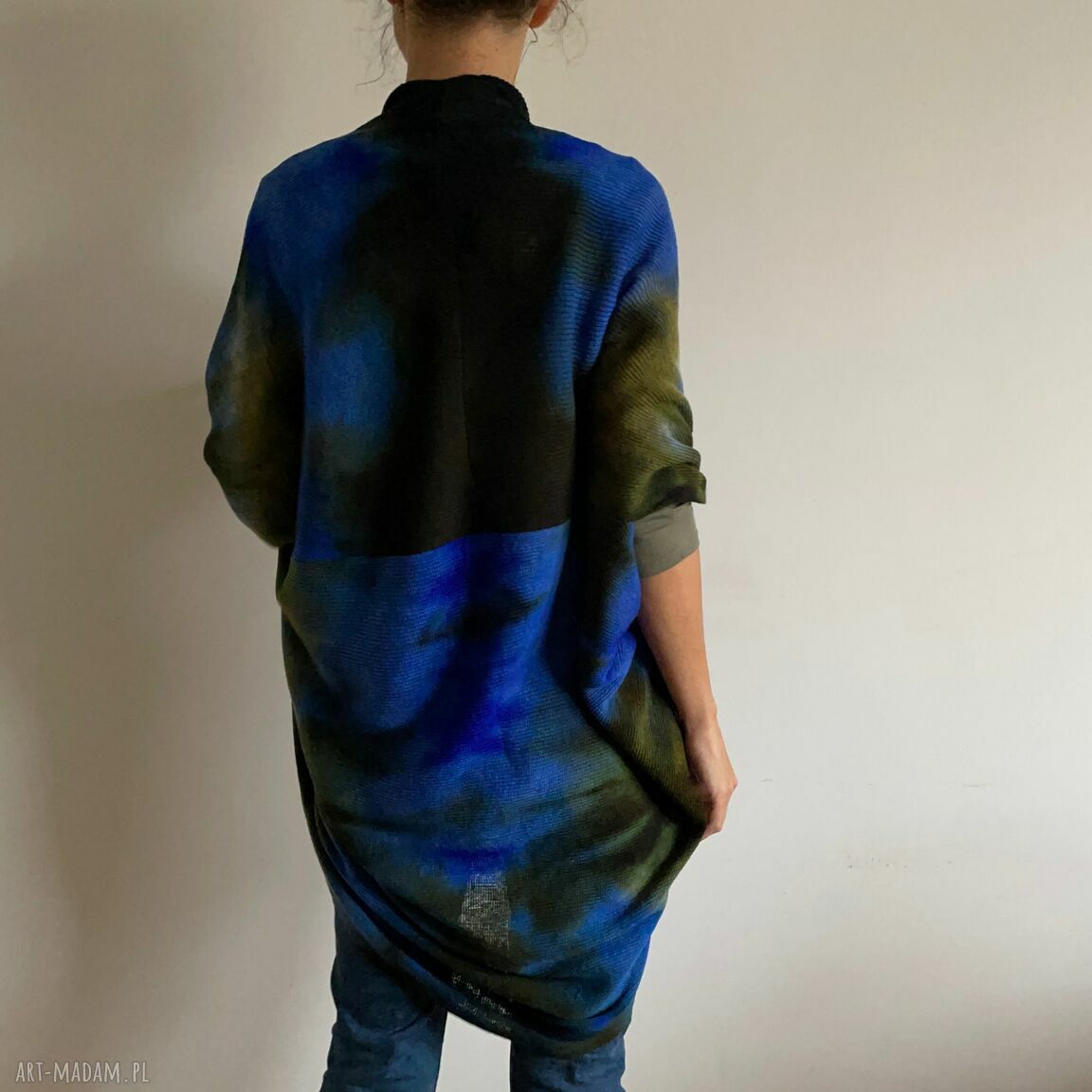 Wełniany kardigan blue&green 'Kokon' z wełny merino - ręcznie barwiony