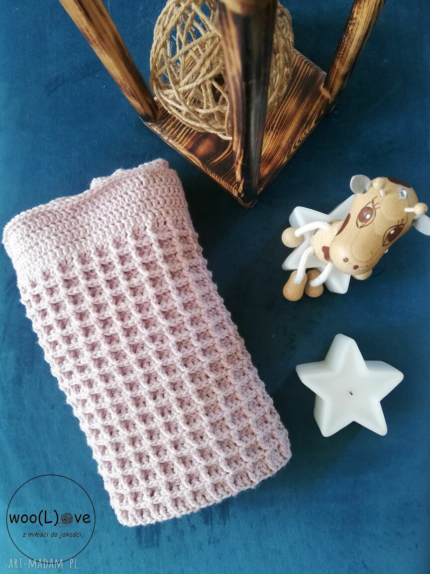 pokoik dziecka: wełniany kocyk niemowlęcy WAFELEK 100% WEŁNY MERINO ręcznie wykonane