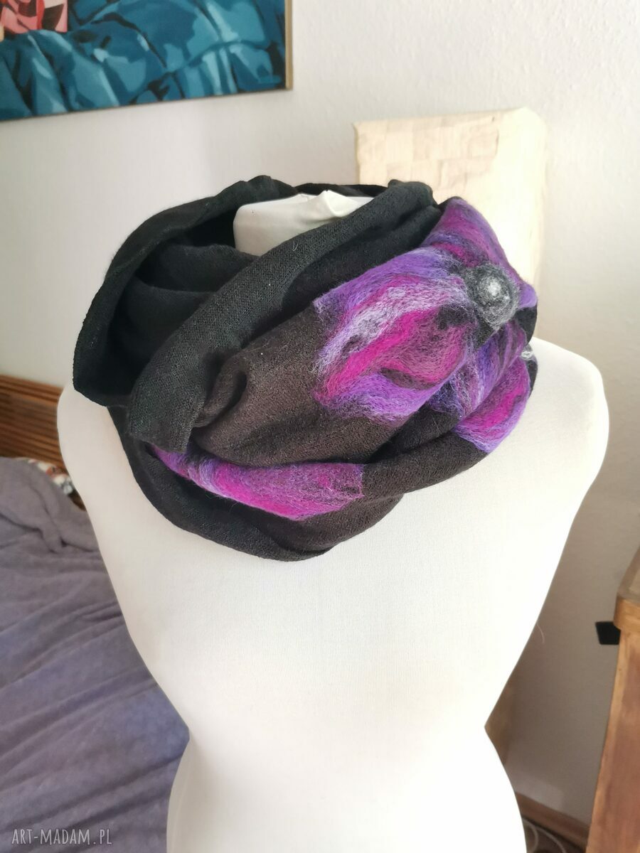 Komin wełniany filcowany z wełny merynosów - boho