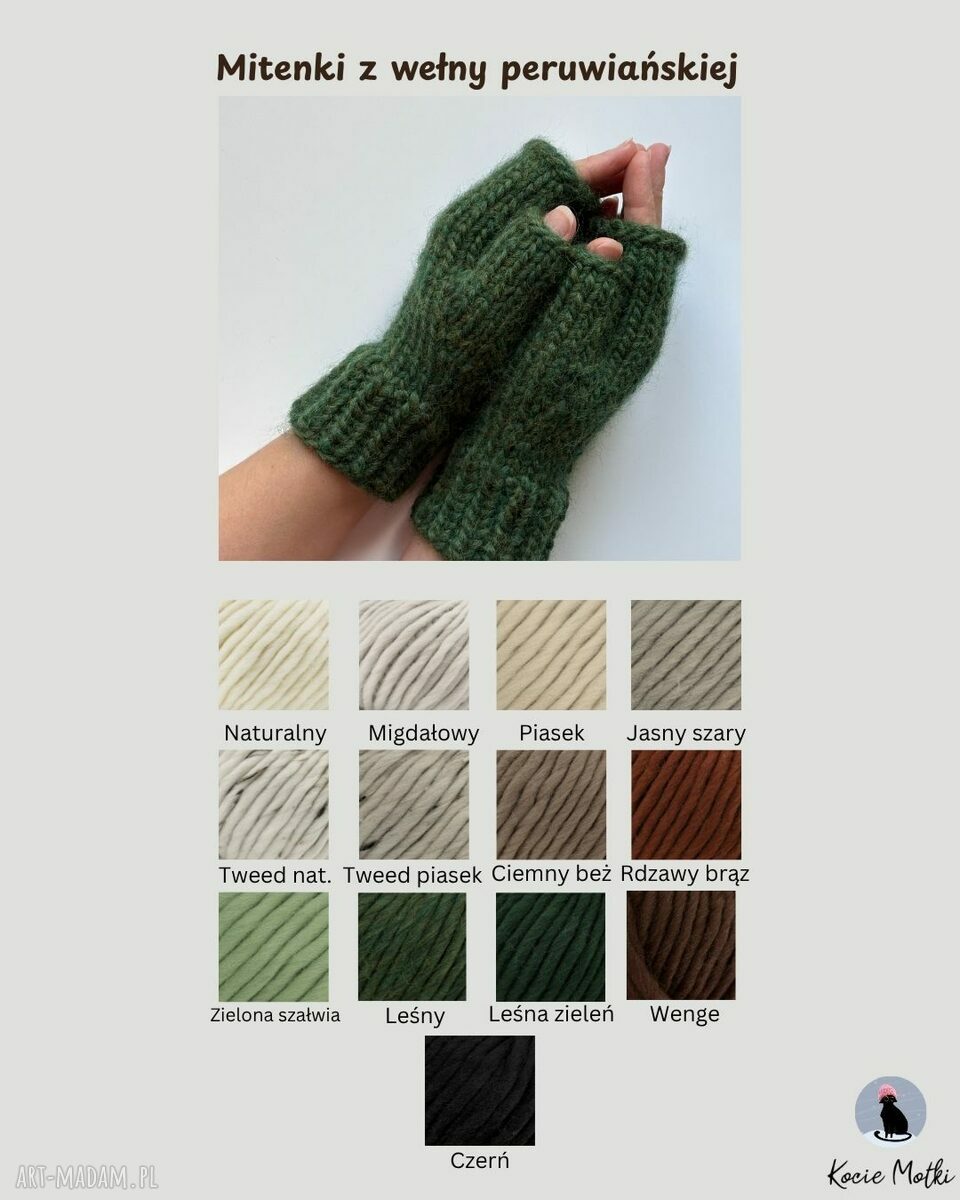 Komplet wełniany: czapka beanie, komin-tuba i mitenki w leśnej zieleni