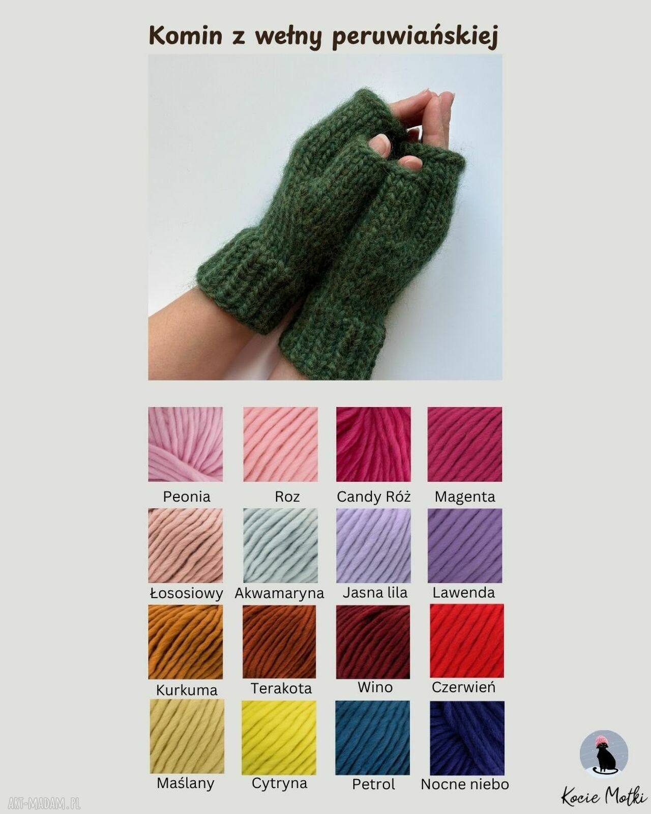 Komplet wełniany: czapka beanie, komin-tuba i mitenki w leśnej zieleni