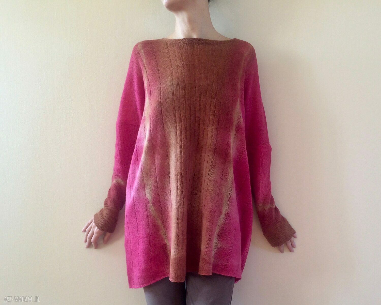 Wełniany sweter-tunika Malina & miód - oversize one size