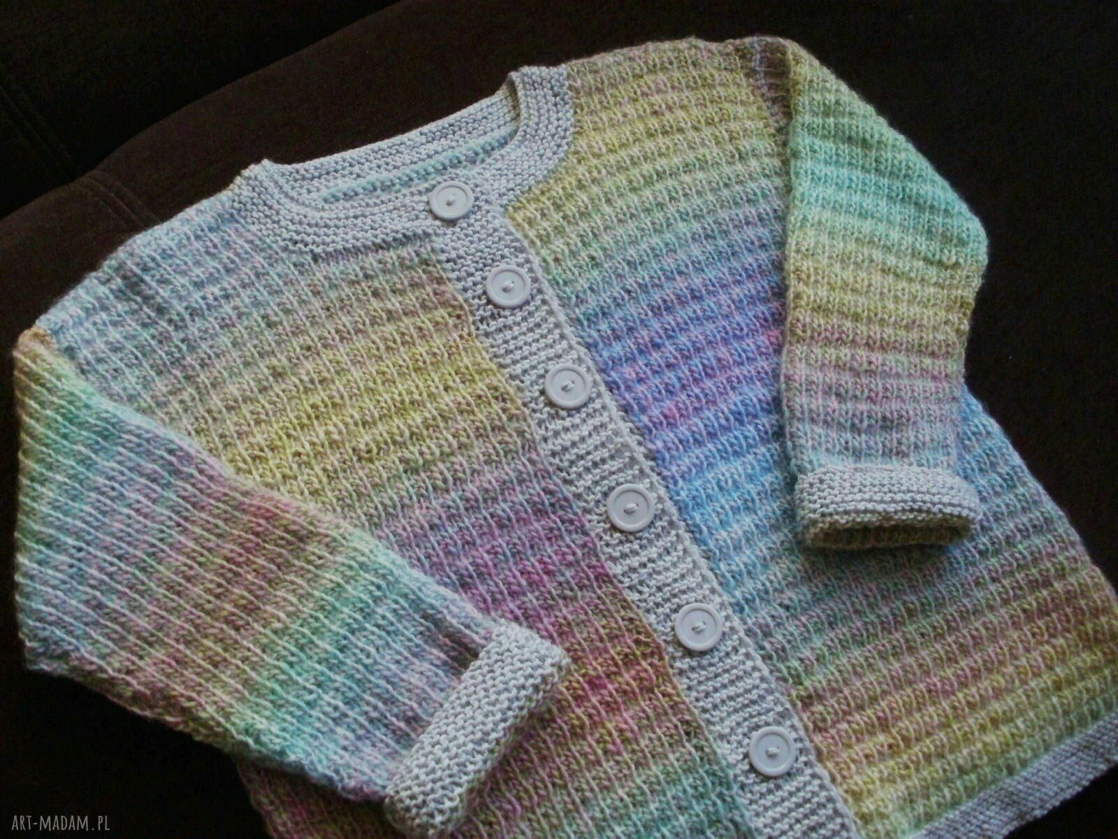 Wełniany sweterek „Fantazja” z merino - rękodzieło dla dziecka, rozmiar 98/104
