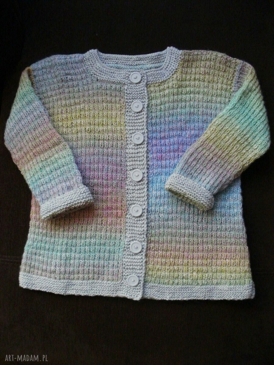 Wełniany sweterek „Fantazja” z merino - rękodzieło dla dziecka, rozmiar 98/104