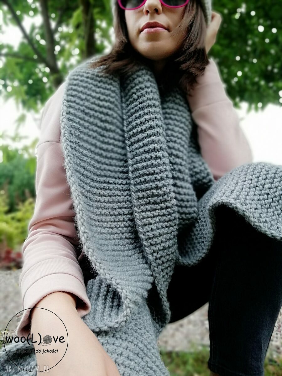 szaliki: wełniany szal BIG ALPAKA 35x190CM Handmade