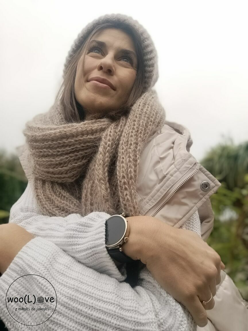 szal moherek jasny beż wełniany wełna prezent dla niej