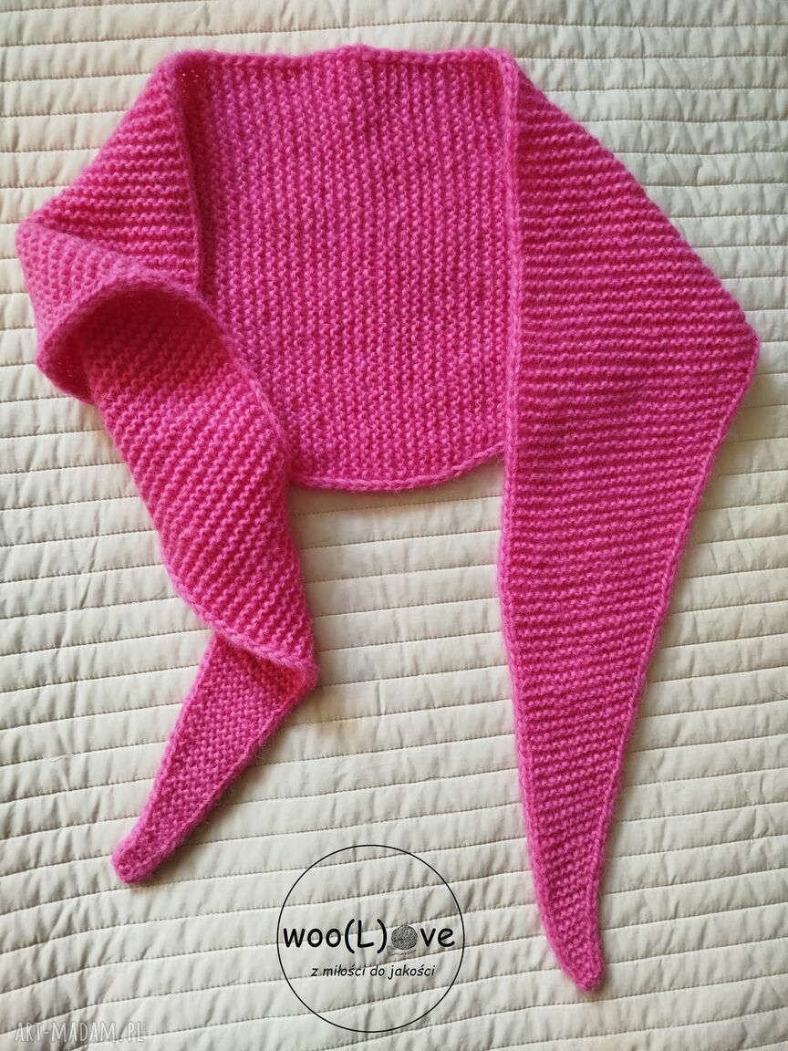 Wełniany szalik damski Trójkątna Chmurka - Magneta z baby alpaki i merino
