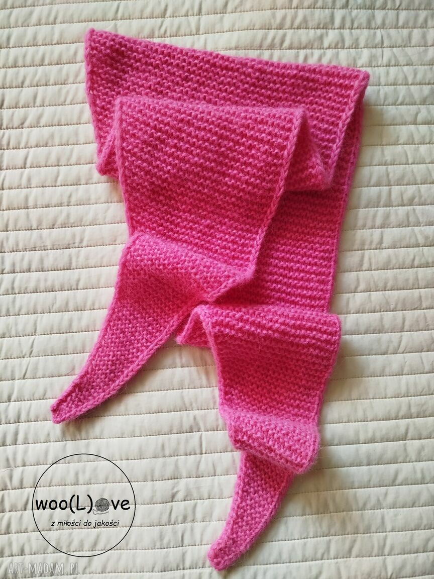 Wełniany szalik damski Trójkątna Chmurka - Magneta z baby alpaki i merino