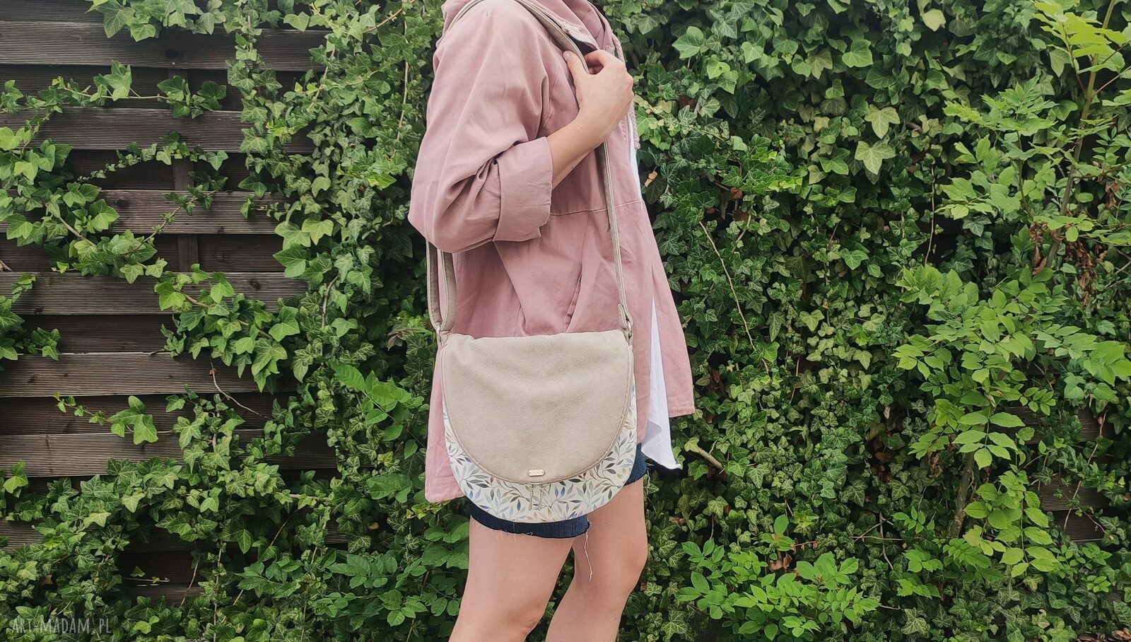 Listonoszka nubuk beż łąka XS Handmade