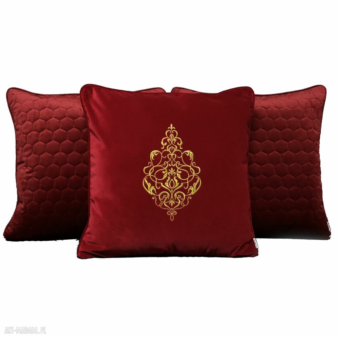 Komplet 3 poduszek welur i aksamit z haftem BORDO 45x45 cm (Majunto)