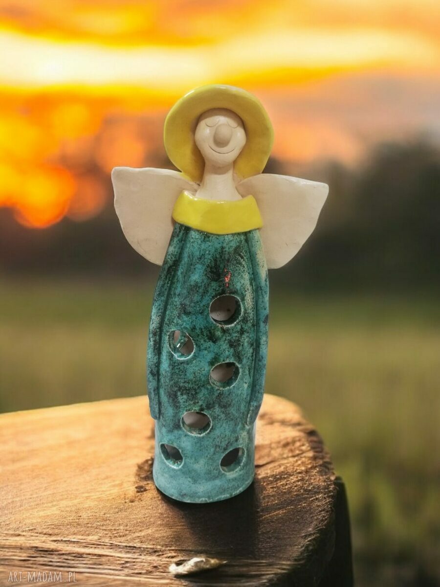 Wesołek - ceramiczny aniołek dekoracja i lampion ok. 25 cm
