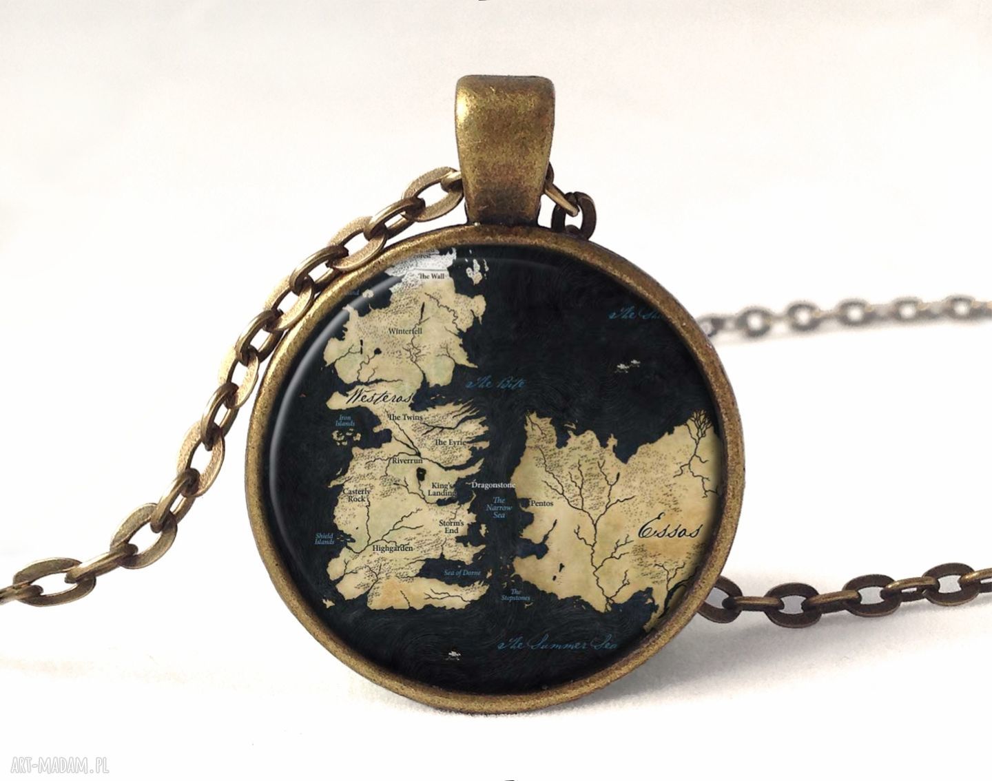 Gra tron medalion łańcuszkiem westeros mapa fantasy ręcznie