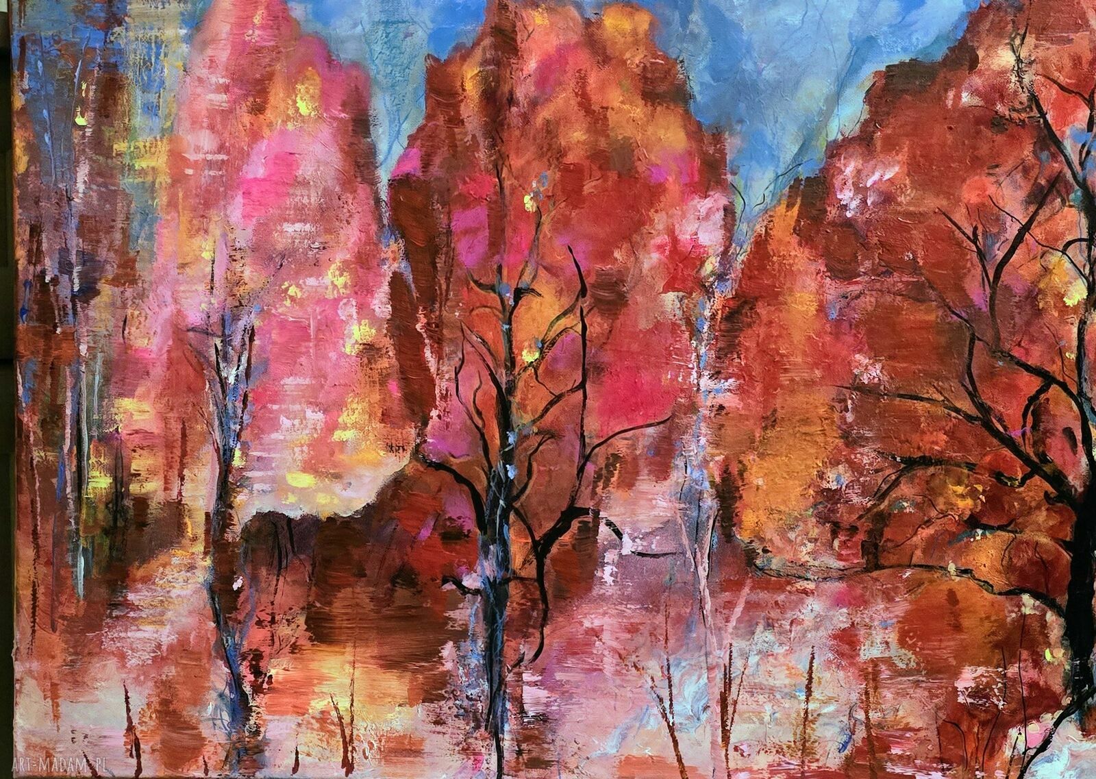 What a wonderful world - obraz polska jesień 70x50 cm akryl i tempera