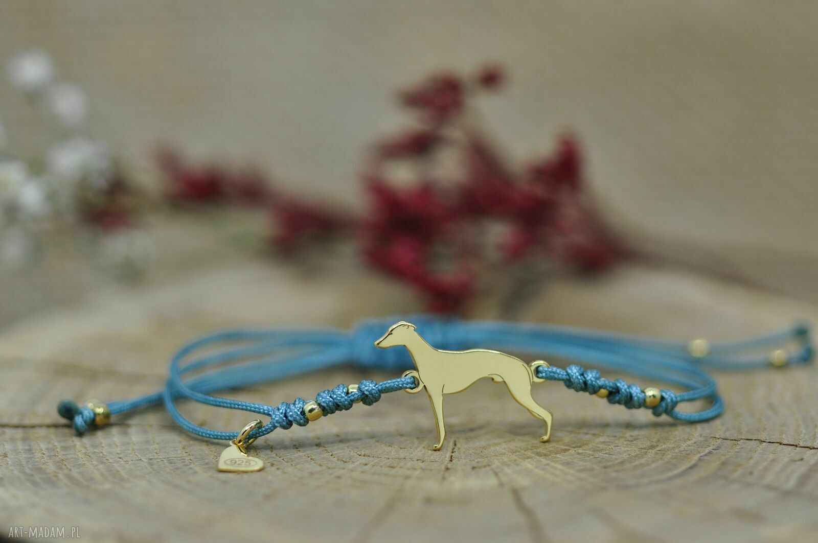 Whippet / Chart angielski - bransoletka z psem ze srebra 925 pozłacanego
