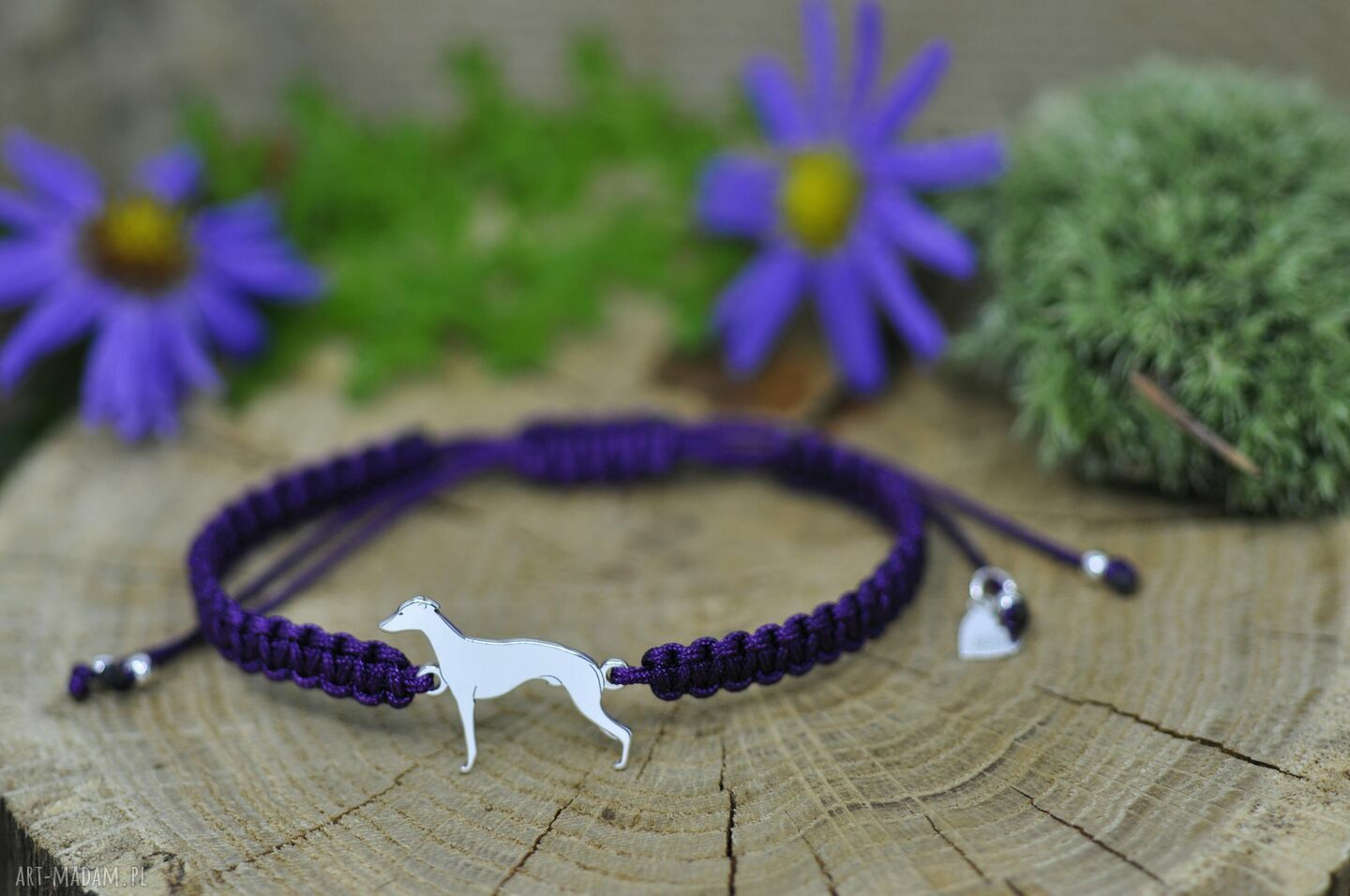 Whippet / Chart angielski - srebrna bransoletka sznurkowa 925 dla psiej mamy