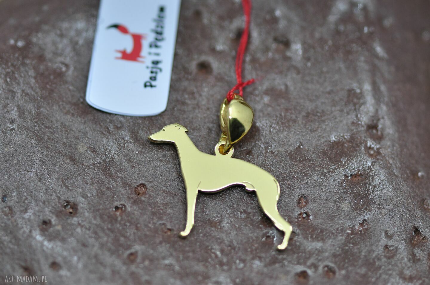 Wisiorek Whippet / Chart Angielski z psem - srebro 925 pozłacane