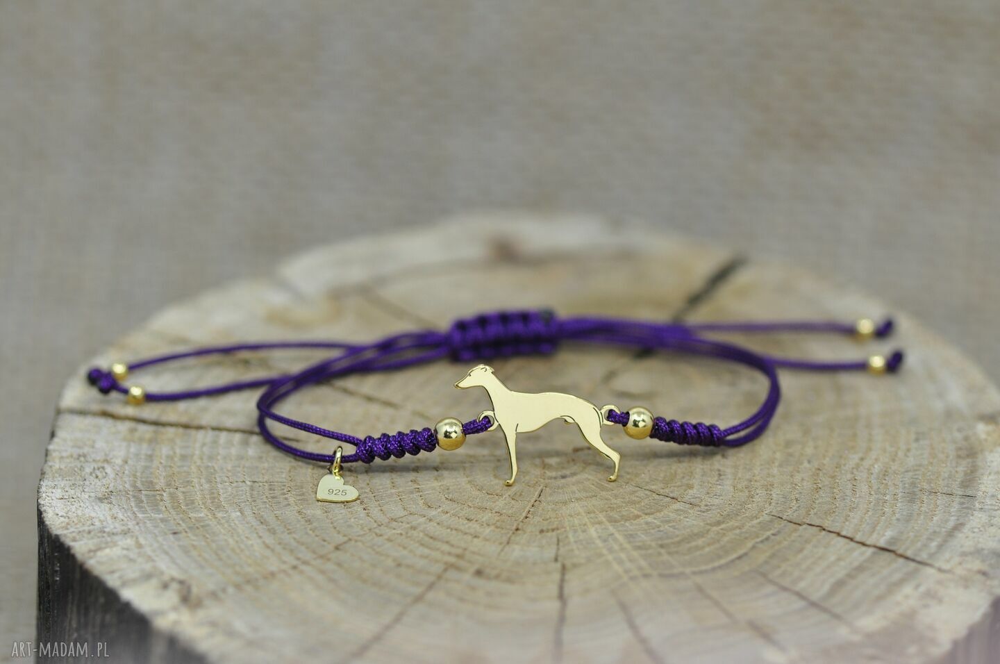 Whippet / Chart Angielski - bransoletka z psem z srebra 925 pozłacana