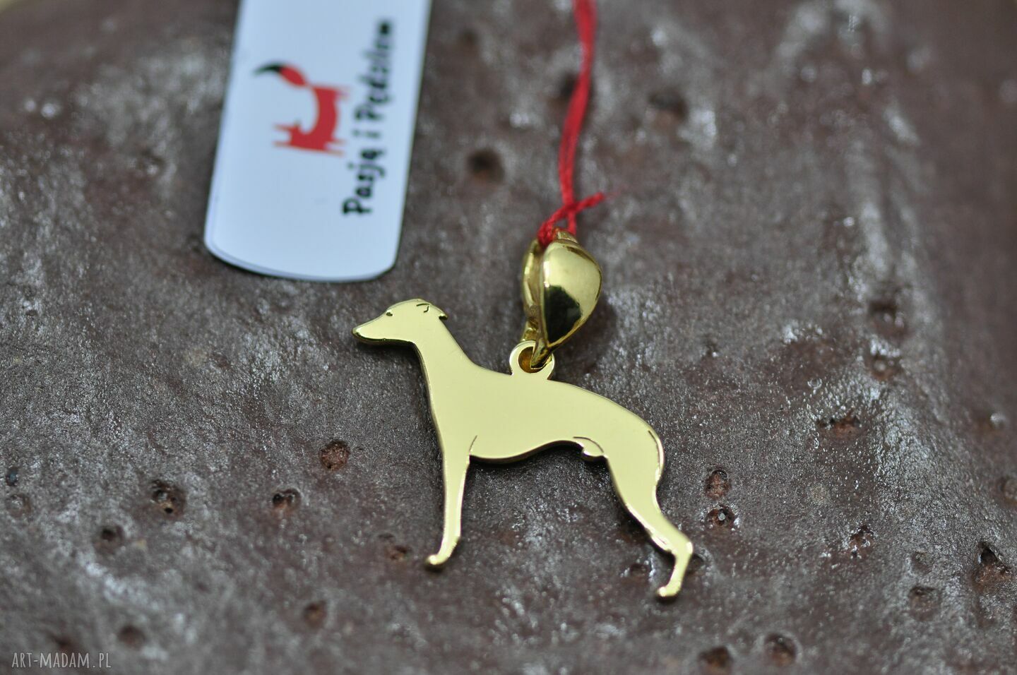 Wisiorek Whippet / Chart Angielski z psem - srebro 925 pozłacane