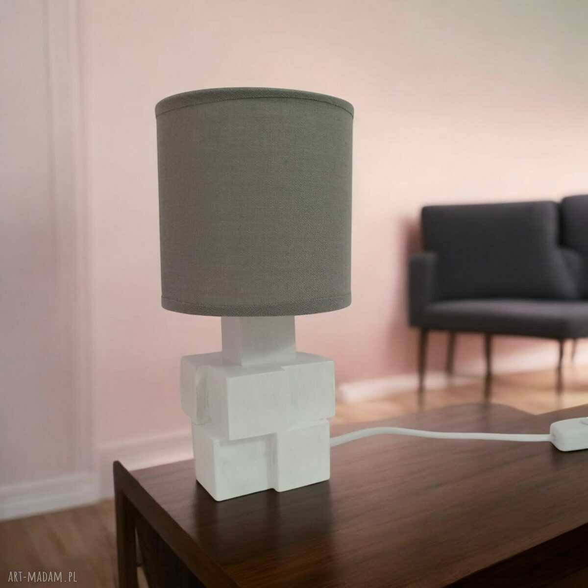 Lampka nocna White Cube - naturalne drewno i shabby chic
