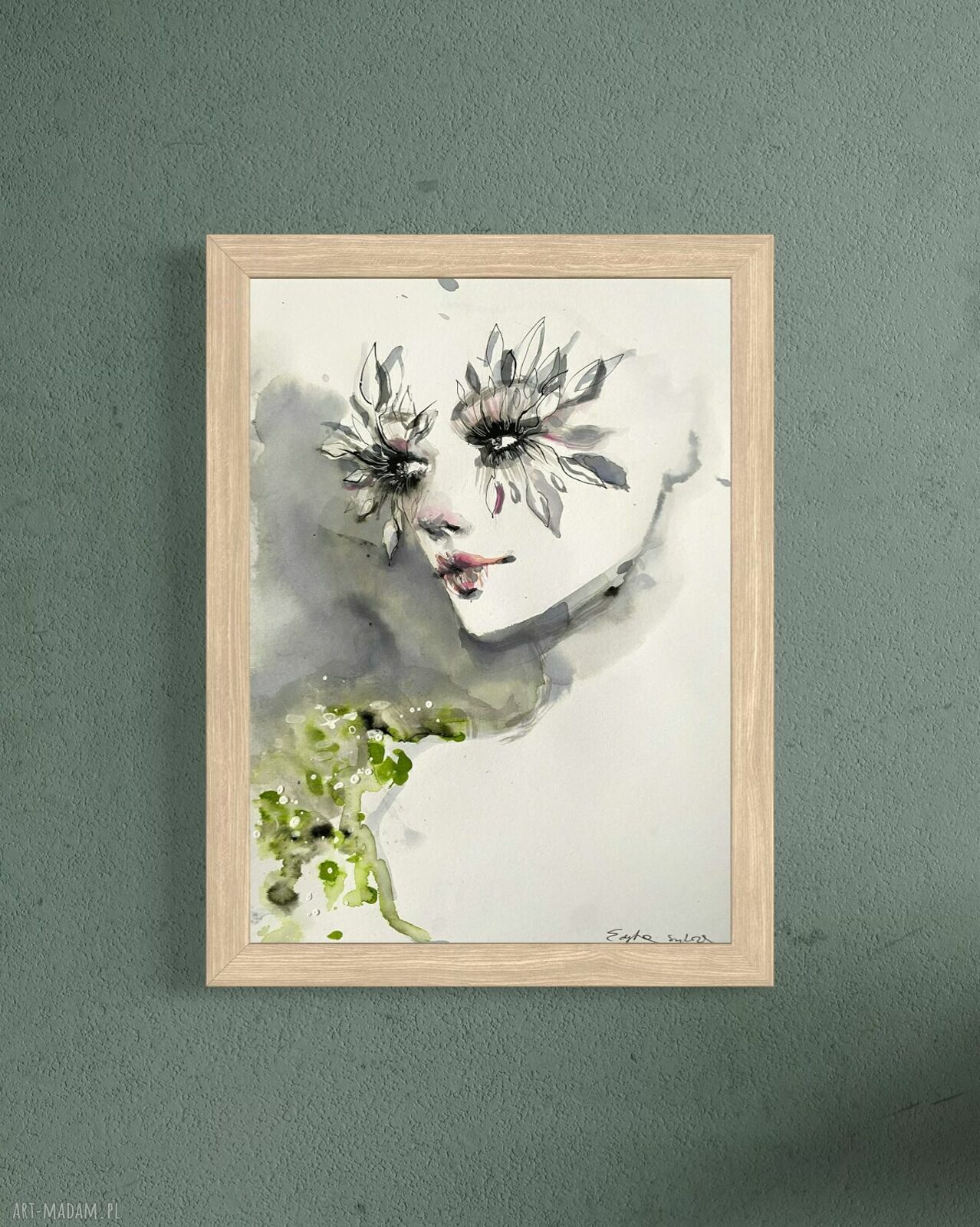 White Lashes - ilustracja modowa: akwarela i tusz na papierze, portret kobiety 20,9 x 28,9 cm, bez ramy