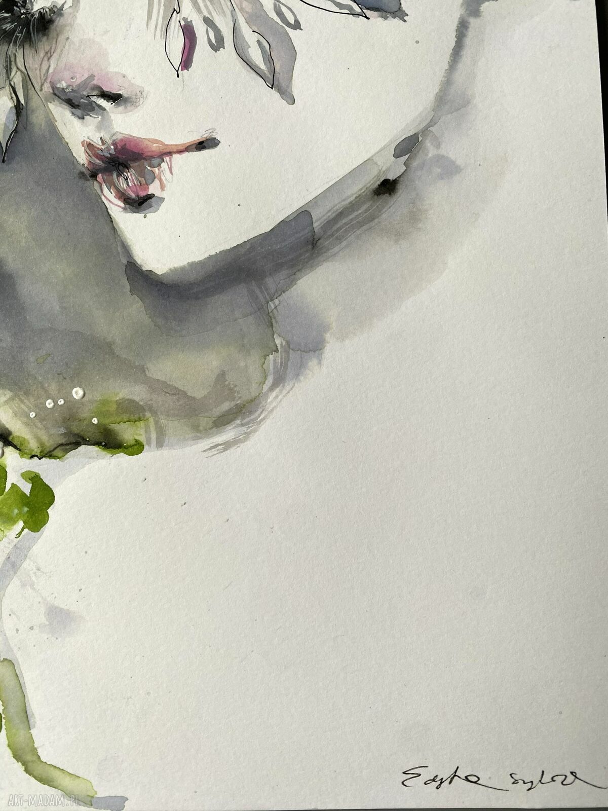 White Lashes - ilustracja modowa: akwarela i tusz na papierze, portret kobiety (20,9 x 28,9 cm, bez ramy)