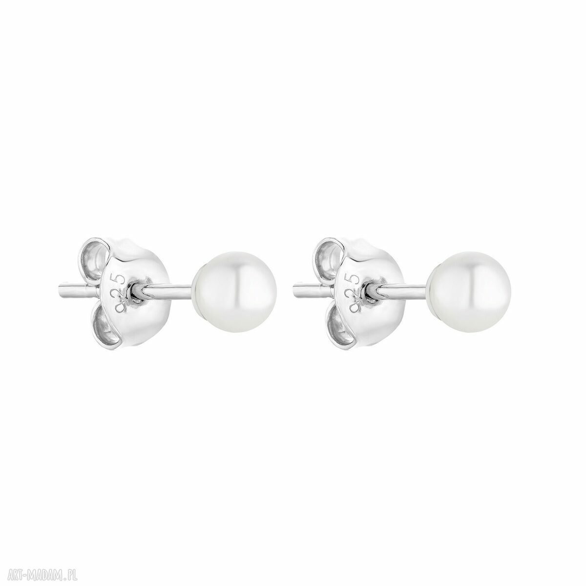 Srebrne kolczyki na sztyftach z białymi perłami Swarovski - SOTHO