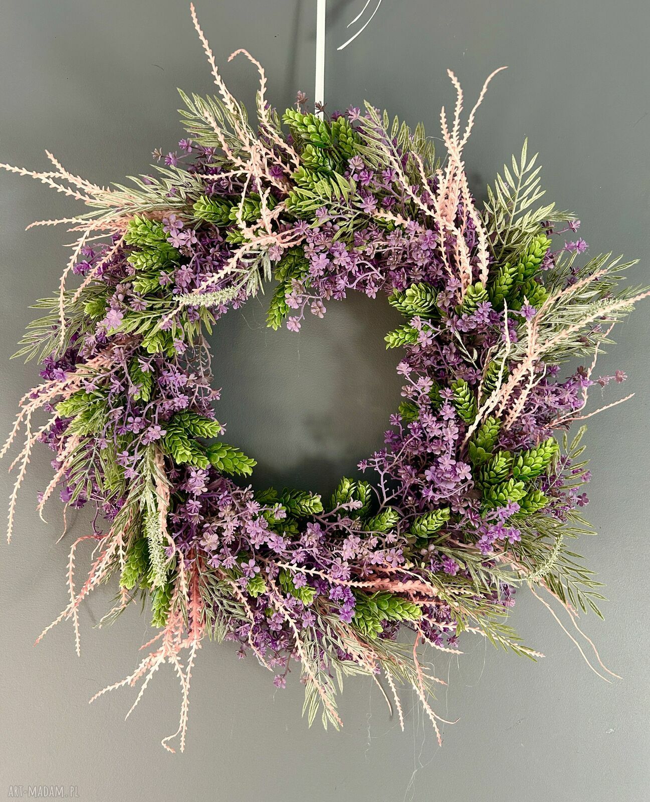 Fioletowe orzeźwienie - boho wianek na drzwi ok. 45 cm