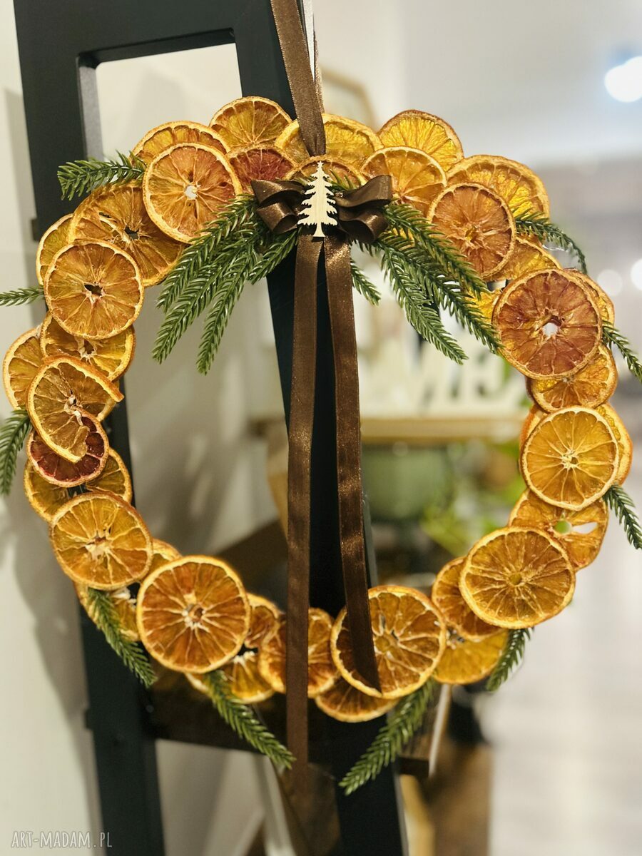 Pachnący wianek z suszonych pomarańczy - świąteczna dekoracja 36 cm