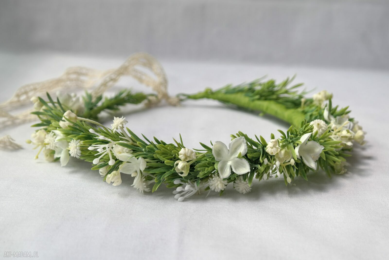 Zielony szept - wianek handmade do włosów dla dziewczynki