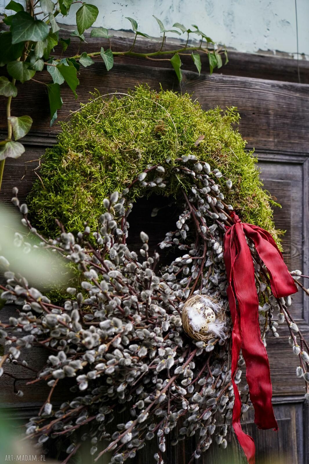 Wianek wielkanocny wiosenny - na drzwi lub stół (ok. 50 cm)